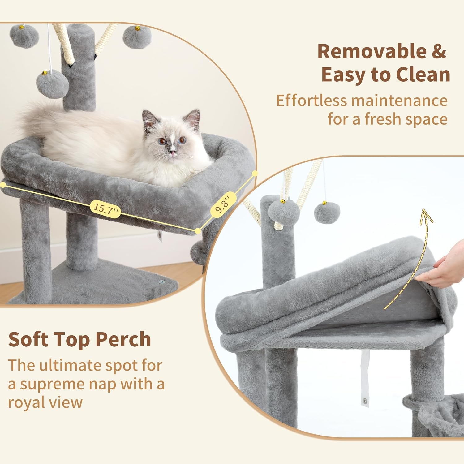 heybly-cat-tree-45-3-inch-cat-tower-for-indoor-cats-with-large-perch-all-in-one-cat-furniture-with-cozy-bed-hidden-space-cat-condo-comfy-hammock-scratching-posts-3-pompoms-light-gray-hct202sw