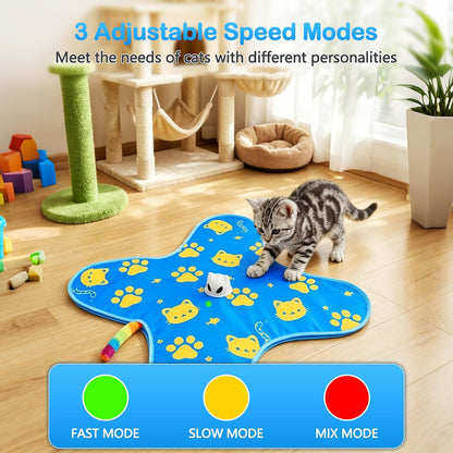 Interactive Cat Toys for Indoor Cats, Rechargeable Hide & Seek Toy | Touch Activated, 3 Speed Modes, Realistic Bird Chirps, 10-Min Auto Shutoff, Hidden Feather Wand for Bored Adult Cats, Blue4