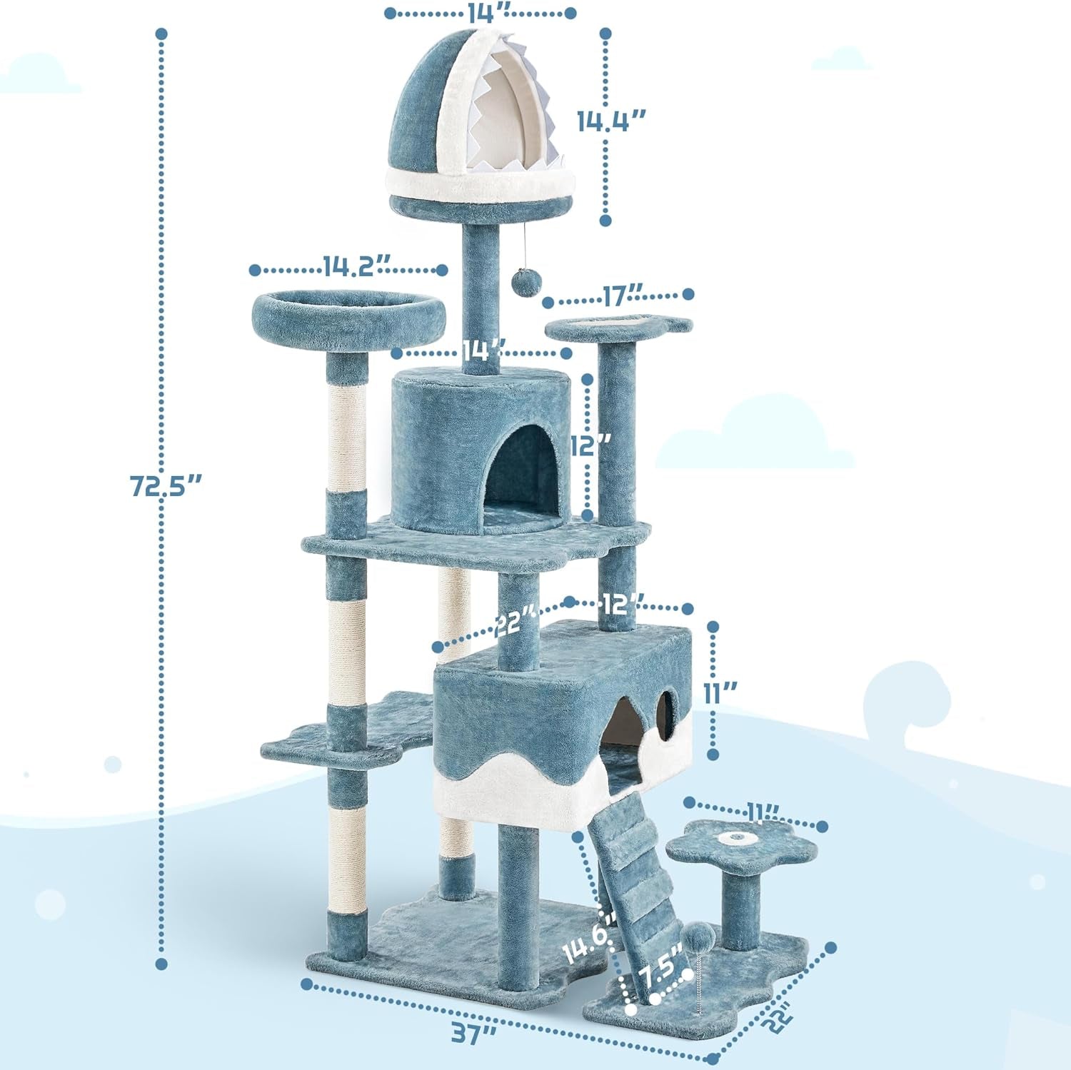 yaheetech-72-5in-shark-cat-tree-shark-mouth-bed-2-condos-blue-white-ocean-themed-design-multi-level-layout-2-wide-perches-interactive-toys-sturdy-anti-wobble-spacious-for-multi-indoor-cats