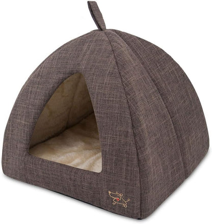Best Pet Supplies Cat Bed for Indoor Cat, Domed Tent House with Removable Pillow, Covered Cat Cave for Small Dog, Puppies and All Breeds of Cats - Tan, 19 X 19 X H:19"19