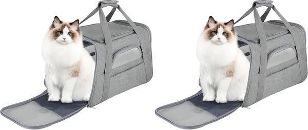 Fluffydream Pet Travel Carrier Soft Sided Portable Bag for Cats, Small Dogs, Kittens or Puppies, Collapsible, Durable, Airline Approved, Travel Friendly (Grey, 17.0" L X 10.0" W X 11.0" H) (Grey)9