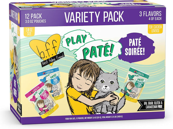 Weruva B.F.F. Play - Best Feline Friend Paté Lovers, Aw Yeah!, Paté Partay! Variety Pack, 3Oz Pouch (Pack of 12)21