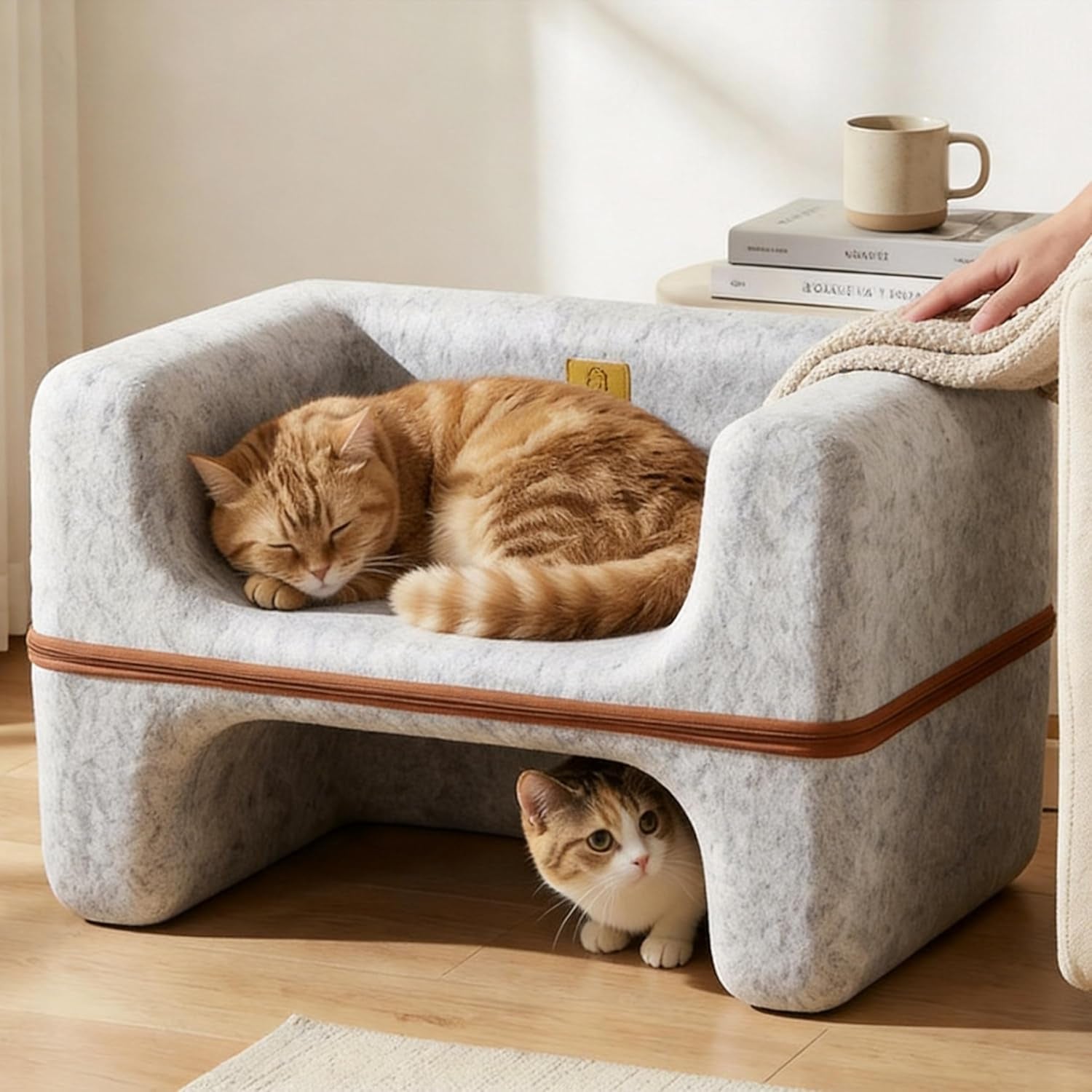 large-cat-bed-for-indoor-cats-2-tier-cat-cave-bed-with-top-lounge-lower-hideaway-washable-pet-felt-cat-sofa-for-living-room-bedroom-apartment-scratch-friendly-cat-furniture-light-gray