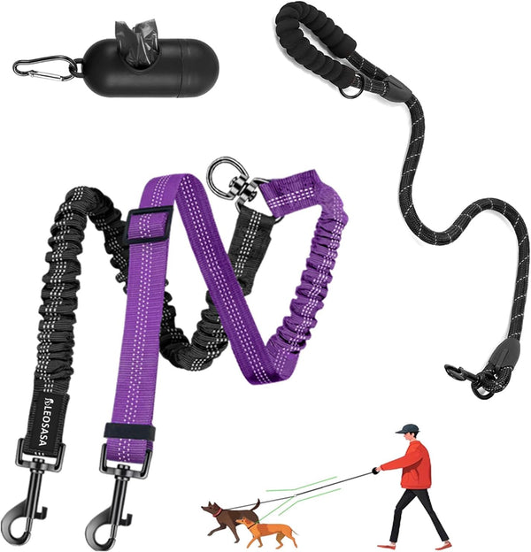 Double Dog Leash - 360°Swivel Tangle Free Splitter Attachment, 2 Dogs Multi-Functional Leashes, Dual Rope for Outdoor Walk Train Small Medium Large Two Pet, Pink10