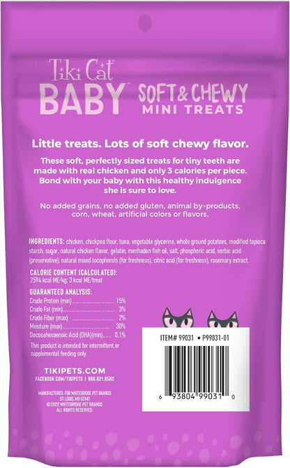 Tiki Cat Baby Soft & Chewy, Chicken Flavored, Low-Calorie, Mini Treats for Kittens 6 Weeks+, 2 Oz. Pouch (Pack of 2)4