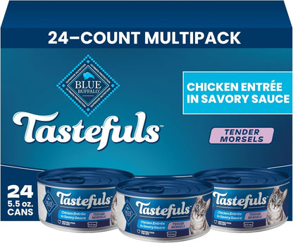 Blue Buffalo Tastefuls Natural Tender Morsels Wet Cat Food, Chicken Entrée 5.5-Oz Cans (Pack of 24)1