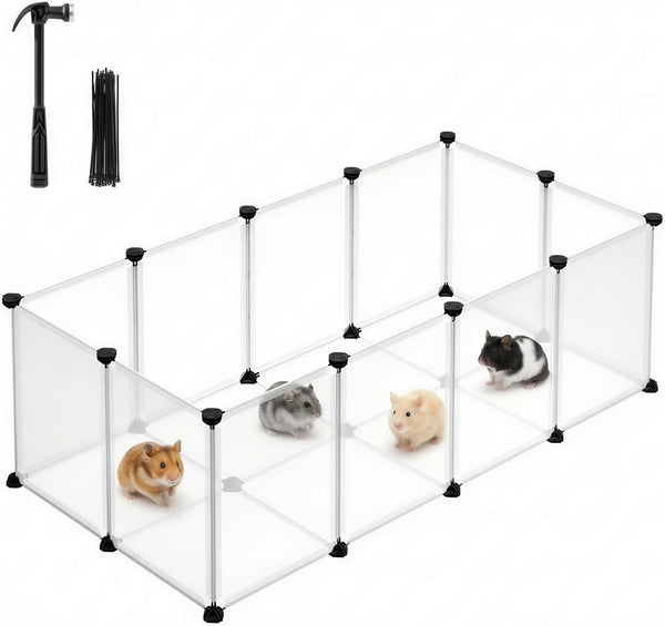 SONGMICS 20 Panels Pet Playpen with Floor, Small Animal Playpen, Pet Fence Indoor, DIY Plastic Enclosure for Guinea Pigs, Bunny, Hamsters, Hedgehogs, 49.2 X 24.8 X 16.5 Inches, White ULPC001W011