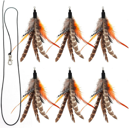 12 Pack Cat Wand Feather Toy Refills with Bells , Natural Feather Replacement for Interactive Teaser Toys, Colorful Wand Attachments, Durable and Safe Cat Toy Accessories for Exercise and Play10