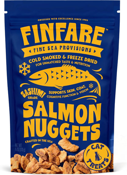 Finfare Freeze Dried Salmon Skin Bites, Grain Free Crunchy Salmon Cat Treats, High Protein & Omega-3S for Skin & Coat Health, Crafted in USA, 1.3Oz12