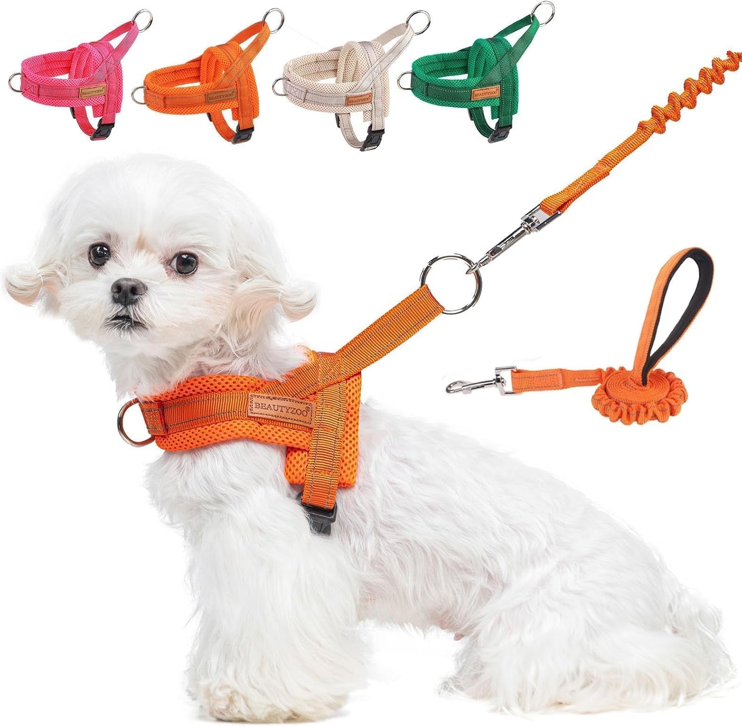 beautyzoo-dog-harness-no-pull-quick-fit-dog-harness-and-leash-set-escape-proof-vest-harness-with-soft-handle-reflective-breathable-mesh-padding-harness-for-medium-size-dog-training-walking-beige-m