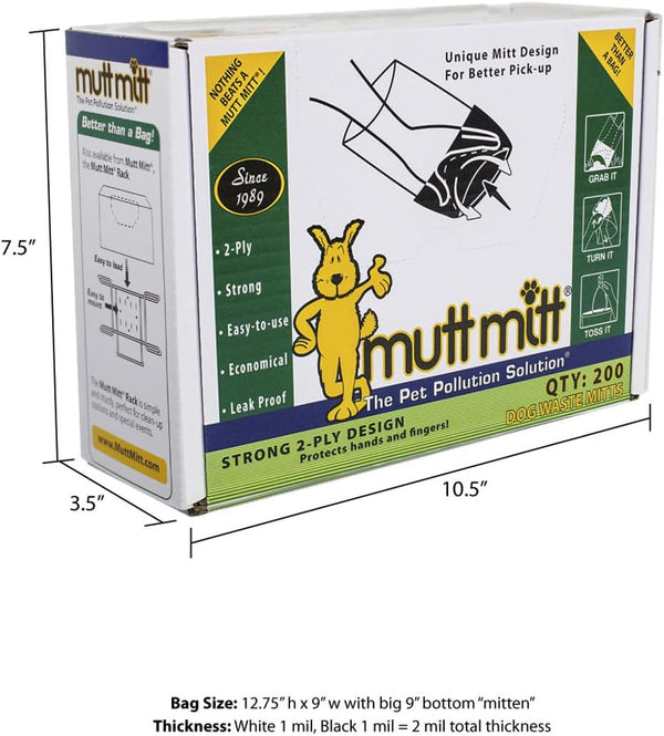 Mutt Mitt® Dispense-A-Mitt™ 2-Ply Dog Waste Pickup Mitts, 200 Count | 2-Ply Pickup Mitts, Header Dispenser Box, Extra-Thick Leak-Resistant Design for Cleaner Hands & Easier Dog Waste Pickup8