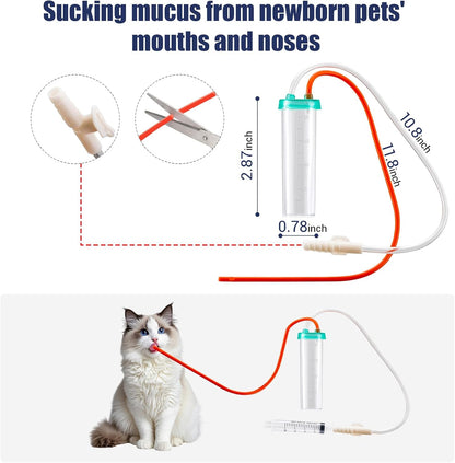 REDDOUDOU Newborn Puppy Kitten Small Animal Sterile Mucus Extractor Suction Catheter, Animal Kid Puppy Kitten Tube Feeding Kit 8 FR Red Feeding Tubes with 20Ml Syringes and Bulb Aspirator2