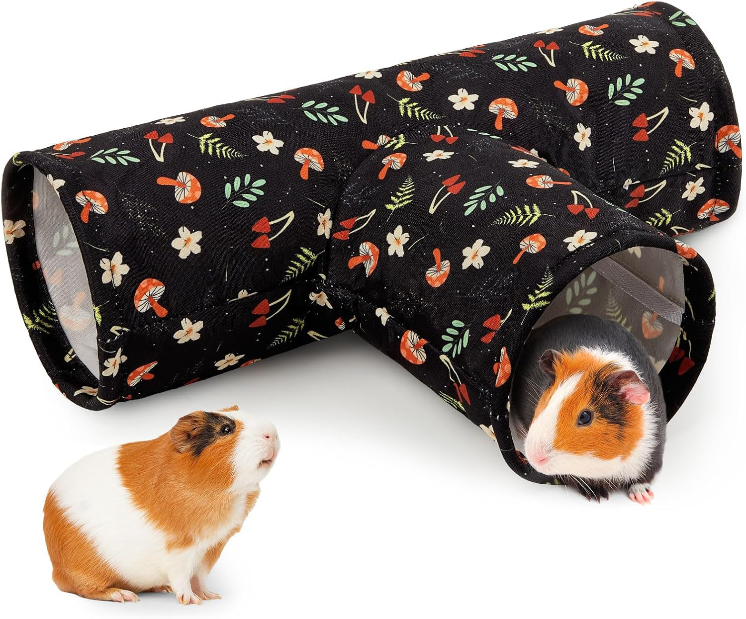 bienbee-guinea-pig-tunnel-3-way-washable-guinea-pig-hideout-foldable-rabbit-tunnel-guinea-pigs-toys-for-bunny-hamster-chinchilla-ferret-rabbit-guinea-pigs-accessories-mushroom-guinea-pig-hideout-portable-tubes-with-cute-print-high-dense-fabric-for-small-pets-hiding-resting-playing-and-exploring