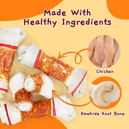 Jungle Calling Chicken Wrapped Rawhide Knot Bones, Long Lasting Dog Chews | 6.5 Inch Rawhide Bones for Medium & Large Dogs, High Protein Beefhide Training Dog Treats, Teeth Cleaning, 10.6 Oz3