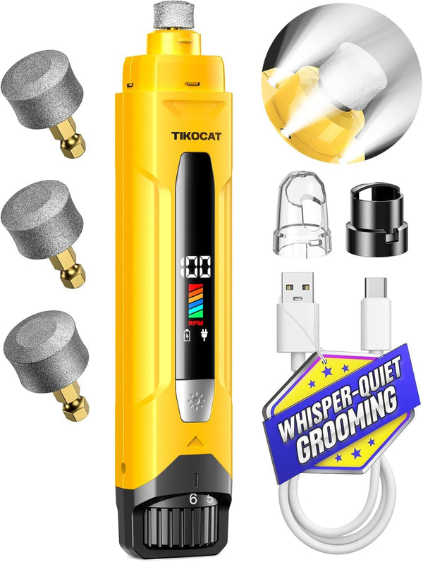 Whisper-Quiet Dog Nail Grinder 50% More Powerful for Sensitive Dogs,Cats | 6-Speed Pet Nail Trimmer with LED Display & 4 LED Lights, 3 Grinding Bits, No Over-Cutting,Stress-Free Grooming for All Pets10