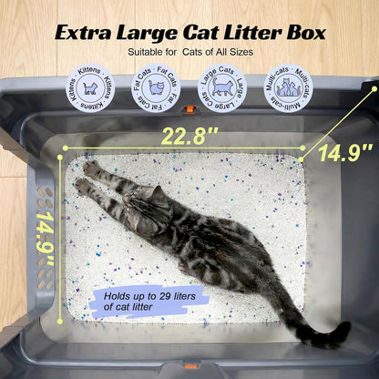 Stainless Steel Litter Box, Extra Large Enclosed Cat Litter Box with Dual Entry, Odor Control Lid & Tool-Free Assembly, Premium Metal Litter Box for Cats, Multi-Cat & Dog-Proof Homes, Grey3