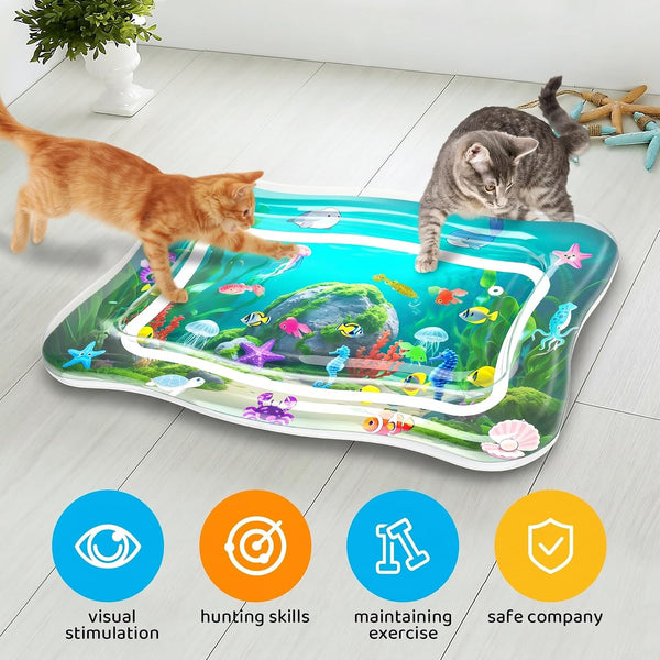 Interactive Cat Toys for Indoor Cats Water Mat with Floating Fish | Upgraded, Durable Sensory Play Mat, Boredom & Anxiety Relief, Summer Cooling Water Bed, for Kittens & Adult Cats Exercise4