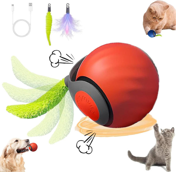 2Packs Speedy 2.0 Tail Cat Toys for Bored Indoor Adult Cats,2025 New Generation Interactive Cat Toys for Indoor Cats,Automatic Moving Ball with Tail,Blue and Orange10
