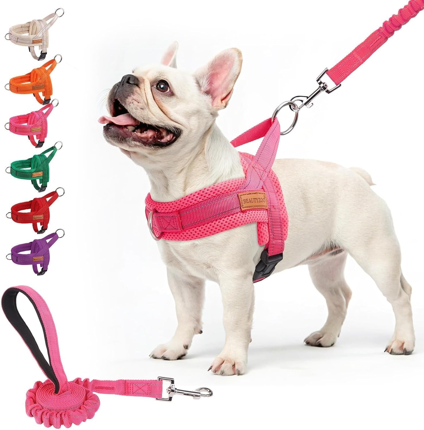 beautyzoo-dog-harness-no-pull-quick-fit-dog-harness-and-leash-set-escape-proof-vest-harness-with-soft-handle-reflective-breathable-mesh-padding-harness-for-medium-size-dog-training-walking-beige-m