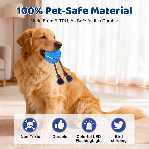Smart Interactive Dog Toys Ball for Aggressive Chewers Medium Large,E-Tpu | Auto-Moving & Bouncing Ball, 2 Modes with RGB Lights & Bird Sounds,Bite-Resistant Rope, IP54 Waterproof, Type-C Fast Charge5