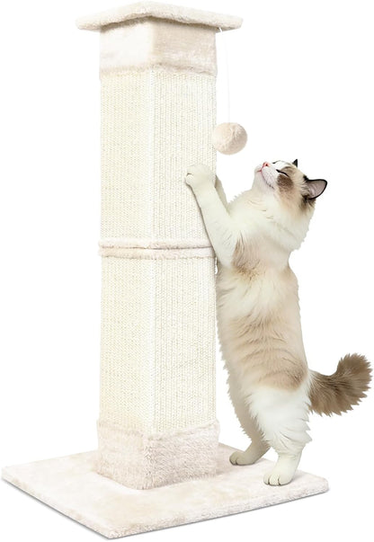 Cat Scratching Post 33 Inch for Indoor Cats, Sisal Cat Scratcher, Vertical Posts with Dangling Ball, High Cat Scratch Post, Cat Tree for Full-Body Stretching, Protect Your Furniture, Beige White1