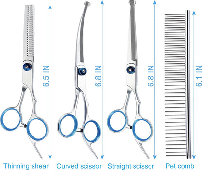 5 in 1 Premium Dog Grooming Scissors, Professional Dog Scissors for Grooming with Safety round Tips, Lengnoyp Stainless Steel Thinning Shears, Pet Cat Shears for Grooming Kit6