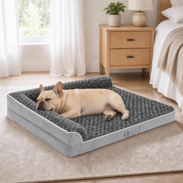 Dog Beds Large Sized Dogs, XL Orthopedic Dog Beds for Large Dogs 42"X30"X7.5", Waterproof Pet Bed with Washable Cover, L-Shaped Pet Couch with Portable Handle, Grey14