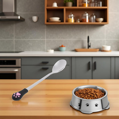 Silver Pet Food Spoon, Stainless Steel Spoon anti Slip Silicone Handle Can Cute for Pets Dogs Food Storage Feeding and Watering Supplies2