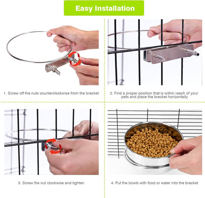 2 Pcs Small Pet Dog Food Water Bowl for Cage Stainless Steel Non-Spill Kennel Hanging Cats Pets Bowls with Clamp Holder Crate Feeder Dish for Small Dogs Pets (4.7X1.9'' & 3.9X1.7'')6