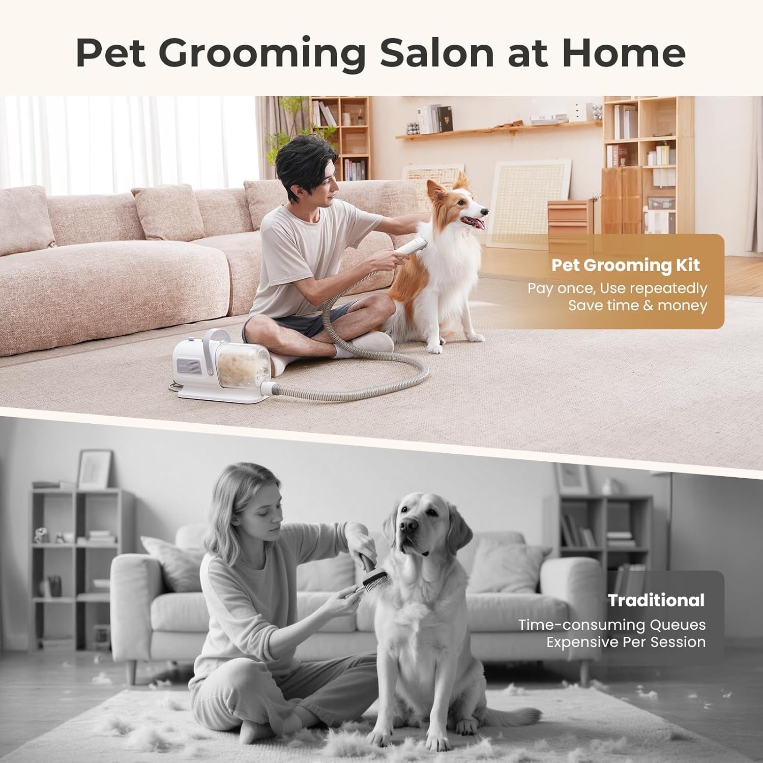 pecute-7-in-1-dog-grooming-vacuum-dryer-for-heavy-shedding-10000pa-suction-adj-suction-temp-home-salon-use-55db-low-noise-1-7l-dust-cup-reduces-flying-hair-easy-cleanup