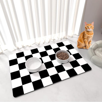 Cat Food Mat - 12"X 20" Cat Dog Mats for Food and Water Bowl, Checkered Pet Placemat Feeding Mat, Non-Slip under Pet Bowls Mats for Messy Drinkers, Pink & White9