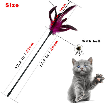 Cat Wand Toy Feather Stick Cat Toys, 6 Pieces Interactive Cat Toy Feathers Wand for Indoor Cats (A)5