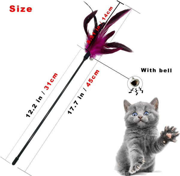 Cat Wand Toy Feather Stick Cat Toys, 6 Pieces Interactive Cat Toy Feathers Wand for Indoor Cats (A)5