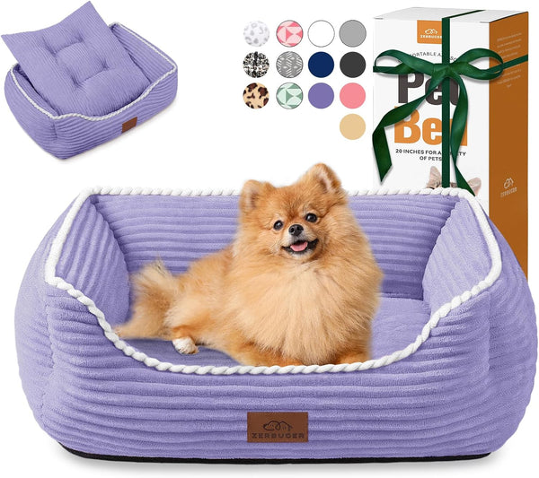 Cat Dog Bed for Pets, Rectangle Pet Bed Gift for Puppy and Kitten, Machine Washable Calming Fluffy Pet Couch Sofa for Indoor Outdoor, Portable Soft Cat Bed with Non-Slip Bottom (Small, Pink)26