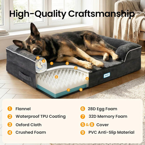Ohgeni Sofa-Style Orthopedic Dog Bed for Large Dogs, Memory Foam Pet Bed with Removable Machine-Washable Plush Cover, Non-Slip Bottom, 45-Inch (Black)2