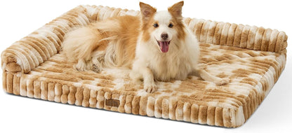 COZY KISS Ultra Soft Faux Rabbit Fur Dog Bed for Medium Dogs – 36"X27" Orthopedic Foam Couch, Removable Washable Cover & Waterproof Lining, Cream19