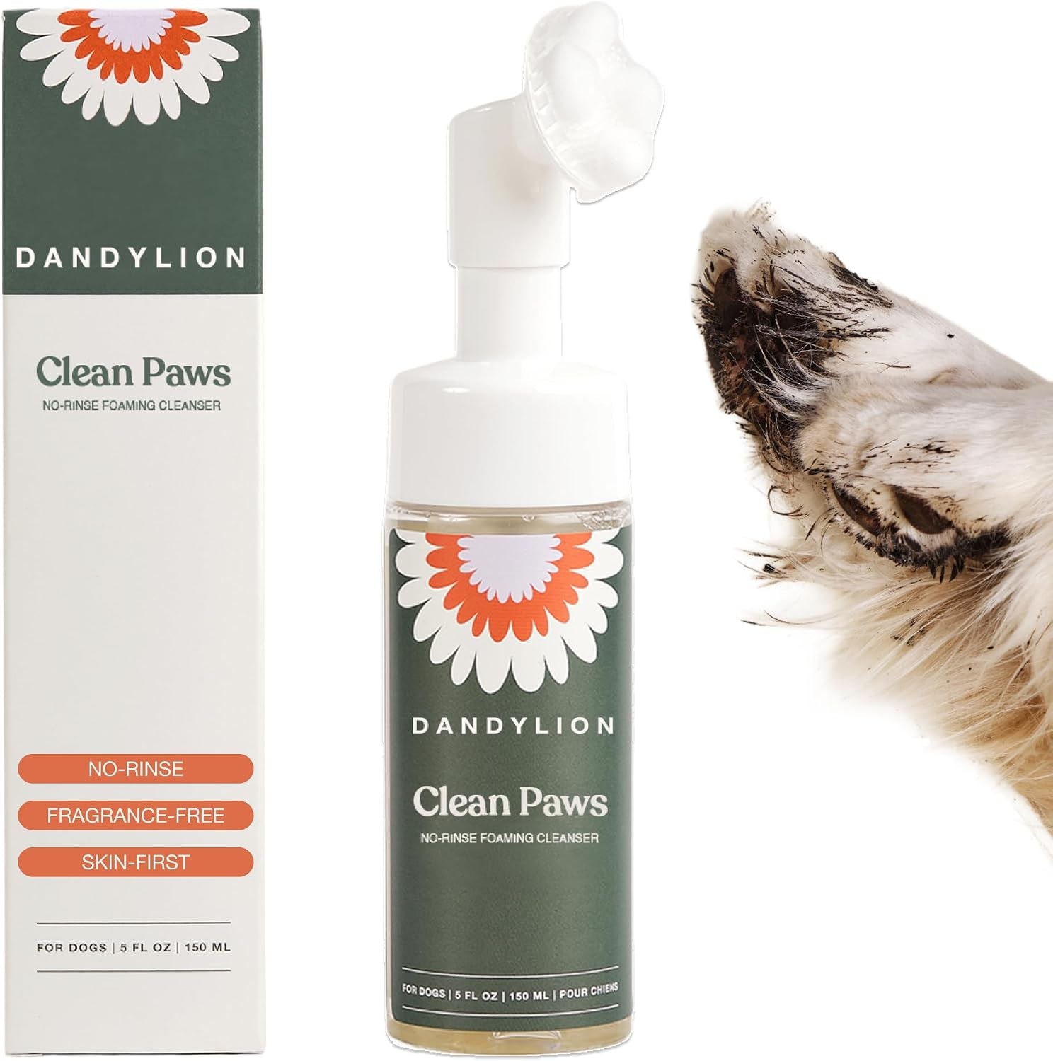dog-paw-cleaner-clean-paws-no-rinse-foam-cleaner-with-brush-5-fl-oz-dandylion-dog-paw-washer-fragrance-free-ph-balanced-waterless-foaming-washer-with-silicone-brush-pet-cleaning-supplies