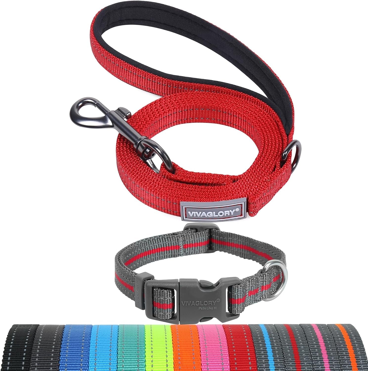 vivaglory-dog-leash-puppy-leash-for-collar-3ft-x-1in-black-with-soft-padded-handle-for-training-walking-heavy-duty-double-layer-nylon-pet-puppy