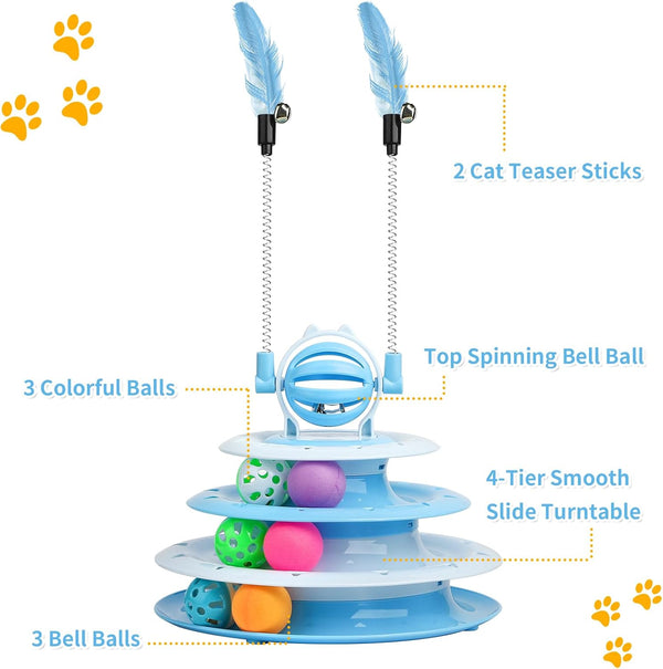 Goosheep Cat Toy Interactive Pet Plaything for Indoor Kitten Interactive Kitty Puzzle Ball with 2 Cat-Tease (Blue)6