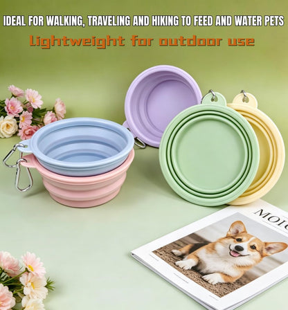 Collapsible Pet Bowl Travel Food Water Bowl(Greenpinkblue) | Food-Grade Silicone, Bpa-Free, Soft & Durable. Collapsible with Carabiner for Travel. Non-Slip Base, Easy to Rinse Clean.6