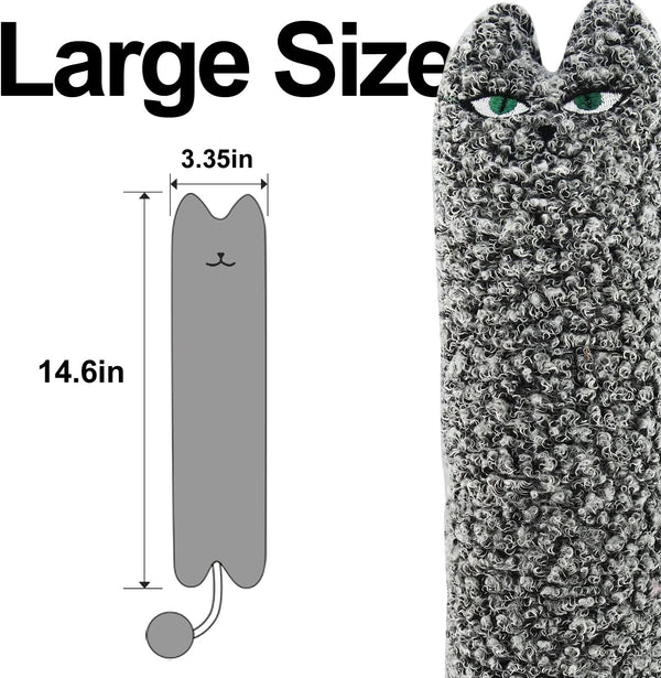 Ttcat 14.6 Inch Large Curly Plush Pillow Cat Kicker Toy with Catnip Silvervine Powder, Soft Stuffed Cat Chew Toy with Tail, Interactive Toy for Indoor Cats and Kittens(Grey).2
