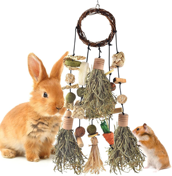 Bissap Rabbit Chew Toy Snack for Small Pet | Bunny Cage Hanging Chewing, Natural Teeth Grinding Toy Treat, for Guinea Pig Chinchilla Hamster Rat (Timothy Hay & Vine)1
