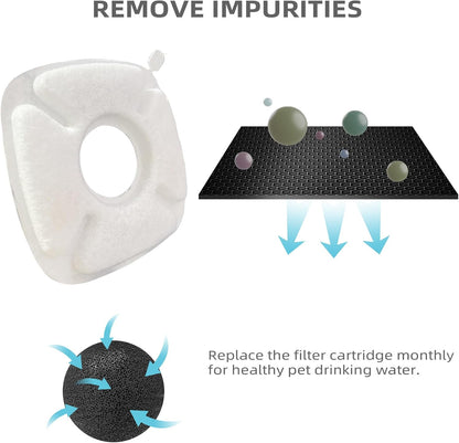 Cat Water Fountain Filter Pet Drinking Fountain Filter, Compatible with 67/95/135/85Oz Automatic Pet Dispenser, Triple Filtration Dog Fountain Filter, 4 Pack (4 Carbon Filters+4 Sponge Filters)6
