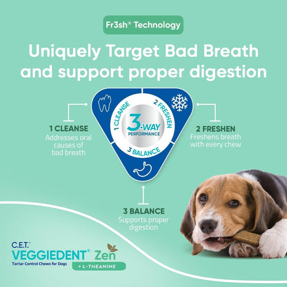 C.E.T. Veggiedent Fr3Sh & Zen Plaque and Tartar Control Chews for Dogs, L | Calming Dog Dental Chews, L-Theanine Dog Calming Chew, Plant Based Chews, VOHC Approved for Plaque & Tartar5