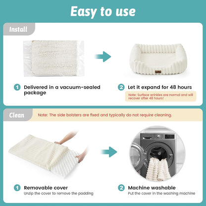 Orthopedic Dog Bed for Small Dogs & Cats - Washable Rectangle Pet Bed with Anti-Slip Bottom, Soft Calming Cat & Puppy Bed for Indoor Pets (25"X21"X6", Cream)5