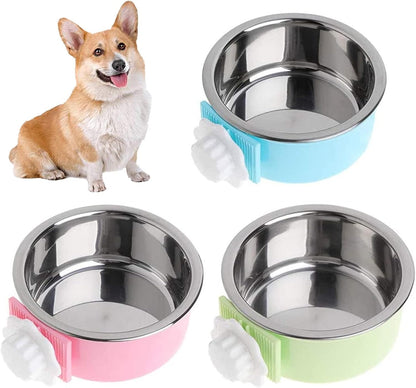 Kathson Crate Dog Bowl, Removable Stainless Steel Hanging Pet Kennel Cage Bowl Food & Water Feeder Coop Cup for Puppy, Cat, Rabbit, Guinea Pigs Ferret Bird (2 PCS, Size: M, Blue and Green)19