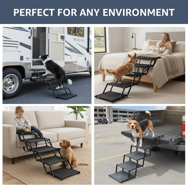 Oiilores Foldable Dog Stairs for Large Dogs - Extra Wide Pet Ramp for Cars, SUV, Non-Slip Surface, Supports up to 250 Lbs, 5 Steps6