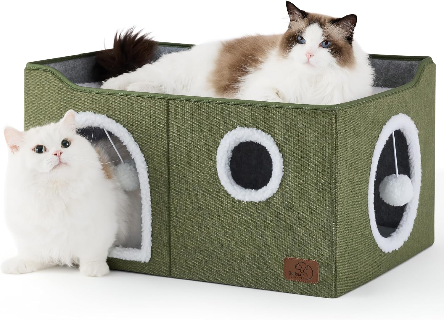 bedsure-cat-house-bed-for-indoor-cats-with-fluffy-ball-and-scratch-pad-grey-16-5x16-5x13-in-large-cat-cave-for-multiple-pets-foldable-cat-hideway-cube-for-sleeping-kitten