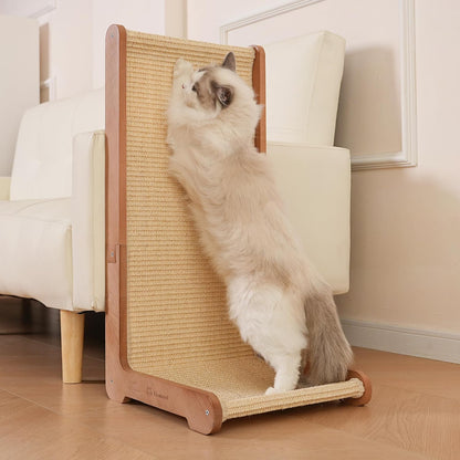 Sisal Cat Scratcher for Indoor Cats, Beechwood Base, Natural Sisal Woven Scratch Pad, Durable Scratching Post, Furniture Protector (L1)1