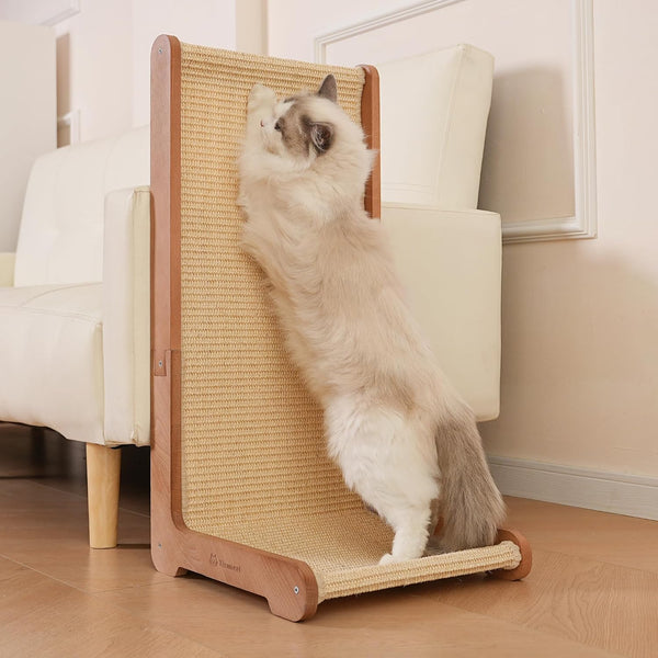 Sisal Cat Scratcher for Indoor Cats, Beechwood Base, Natural Sisal Woven Scratch Pad, Durable Scratching Post, Furniture Protector (L1)1